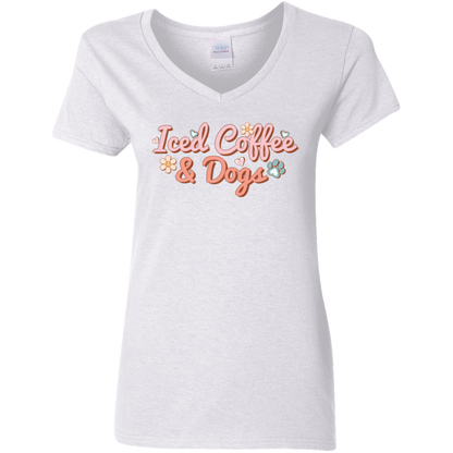 Iced Coffee & Dogs Ladies' V-Neck T-Shirt