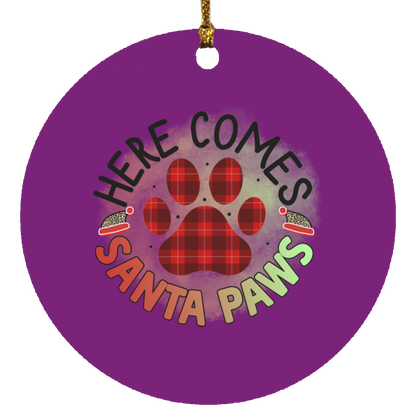 Here Comes Santa Paws Christmas Dog Circle Ornament