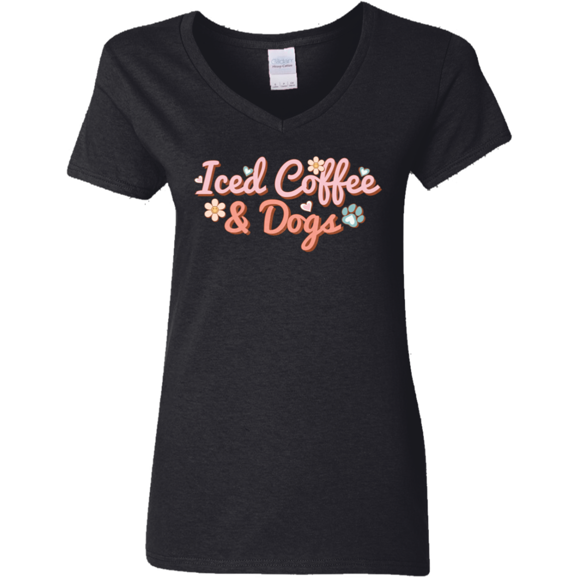 Iced Coffee & Dogs Ladies' V-Neck T-Shirt