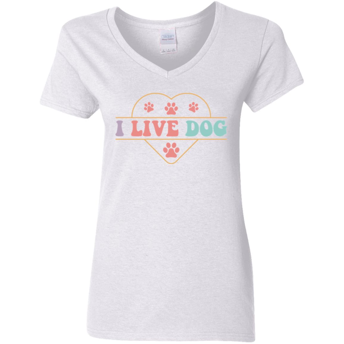 I Live Dog Paw Print Ladies' V-Neck T-Shirt
