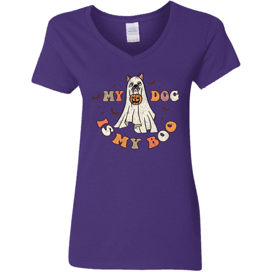 My Dog is My Boo Halloween Retro Ladies' V-Neck T-Shirt