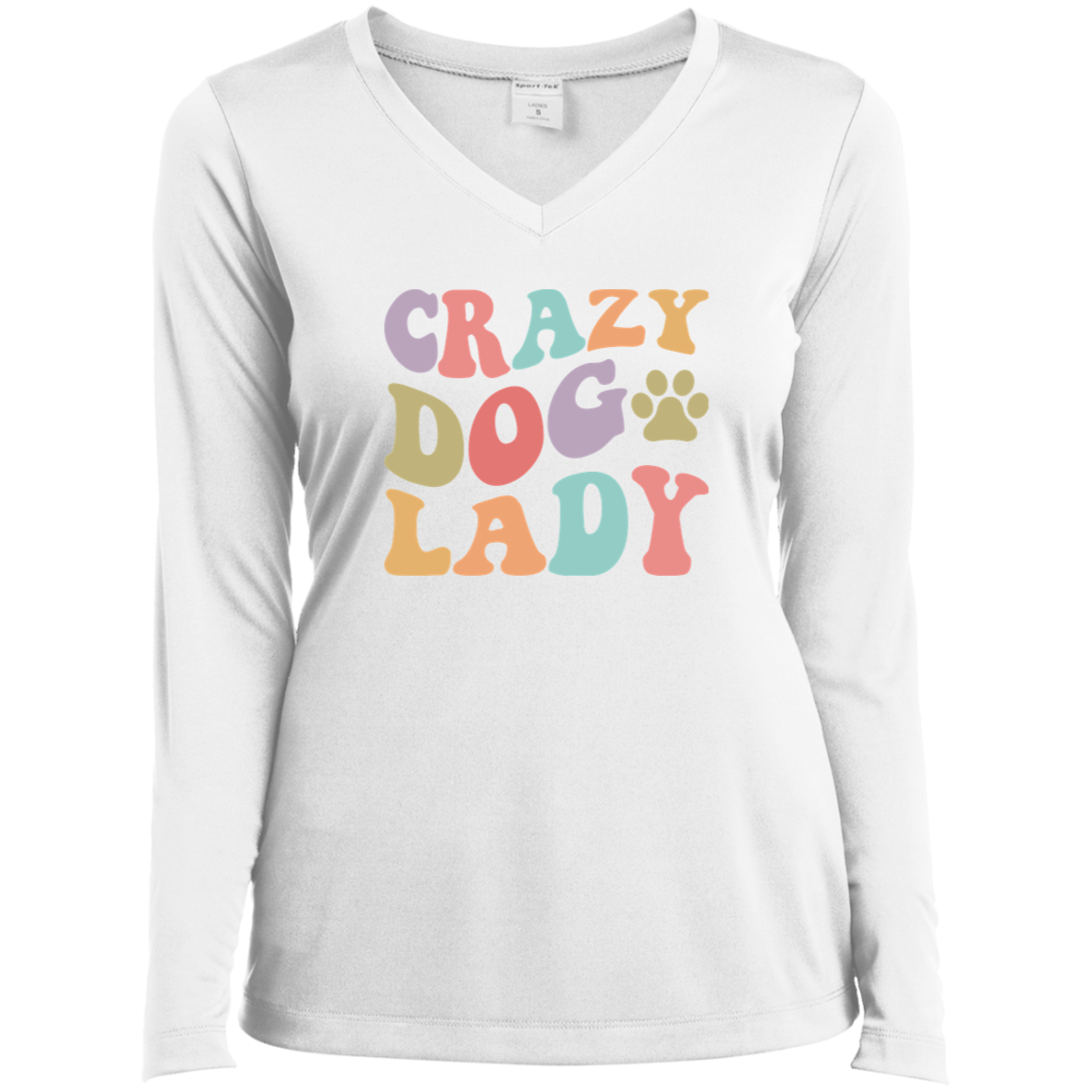 Crazy Dog Lady Rescue Ladies’ Long Sleeve Performance V-Neck Tee