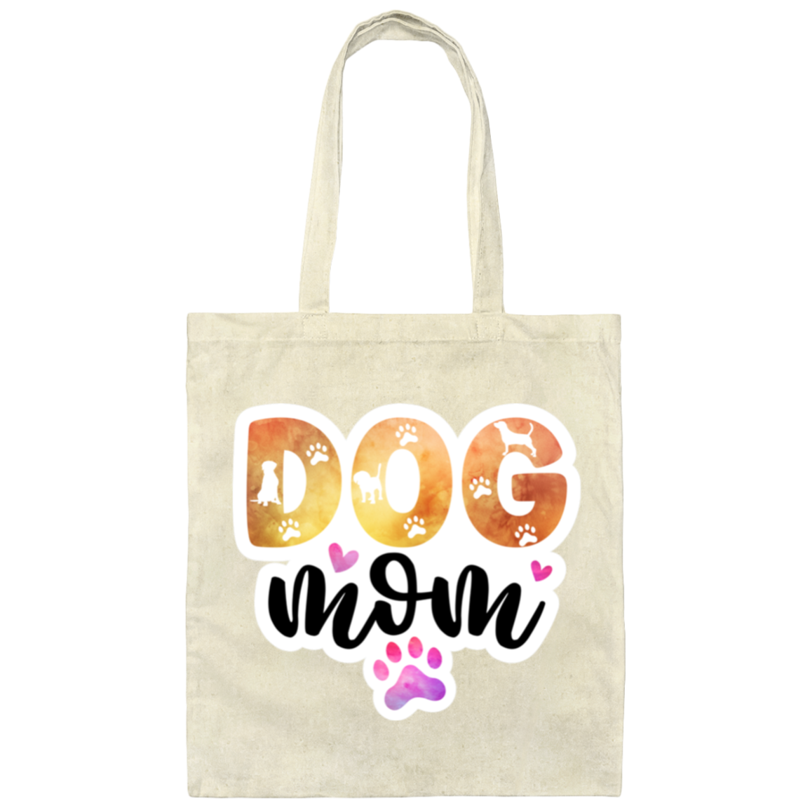 Dog Mom Watercolor Paw Print Canvas Tote Bag