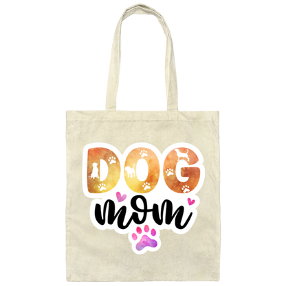 Dog Mom Watercolor Paw Print Canvas Tote Bag