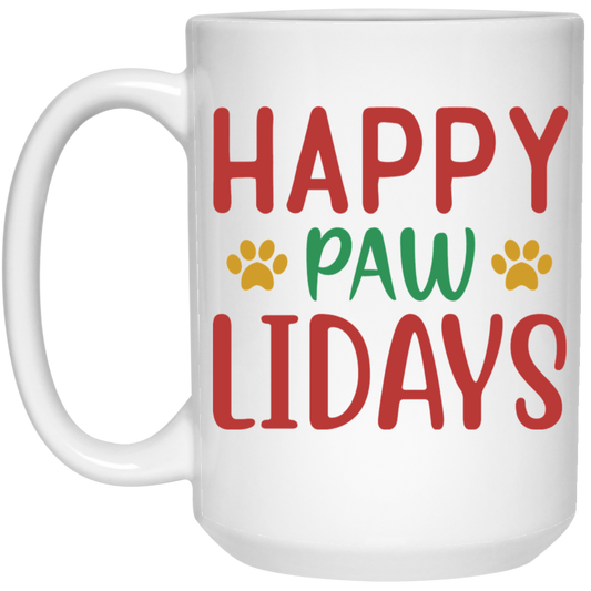 Happy Pawlidays Dog Christmas 15 oz. White Mug