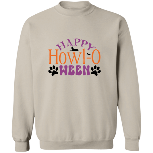 Happy Howl-o-ween Halloween Paw Print & Dog Crewneck Pullover Sweatshirt