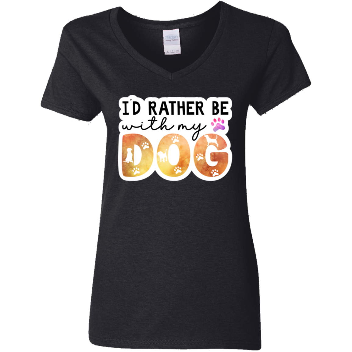 I'd Rather Be With My Dog Watercolor Ladies' V-Neck T-Shirt