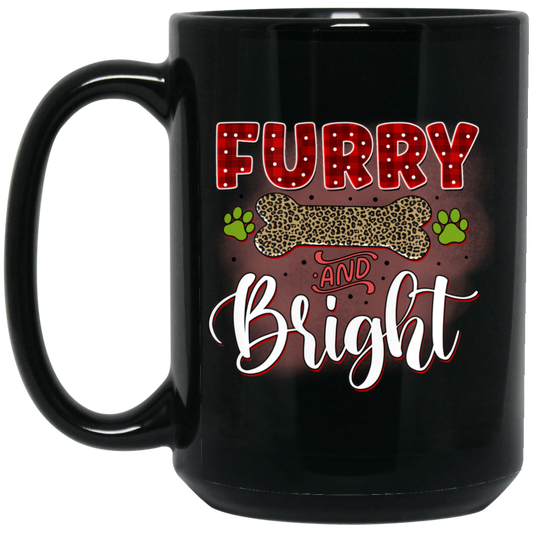 Furry & Bright Christmas Dog 15 oz. Black Mug