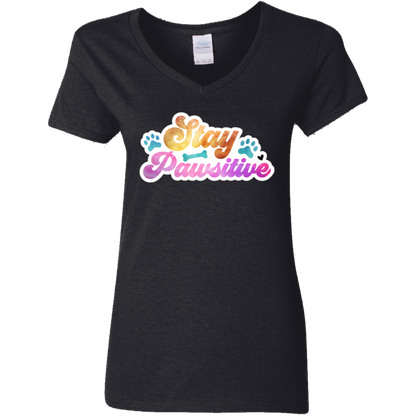 Stay Pawsitive Dog Watercolor Ladies' V-Neck T-Shirt
