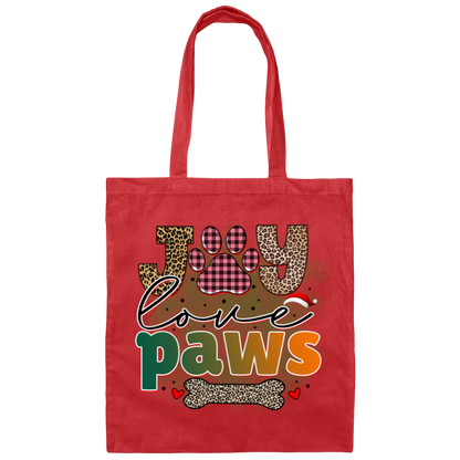 Joy Love Paws Christmas Dog Canvas Tote Bag
