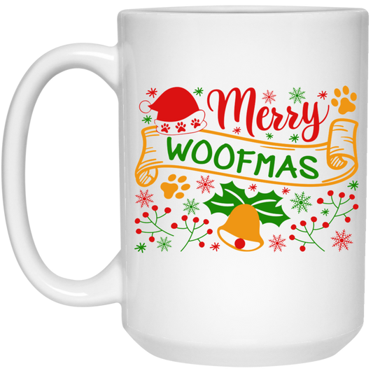Merry Woofmas Christmas Dog 15 oz. White Mug