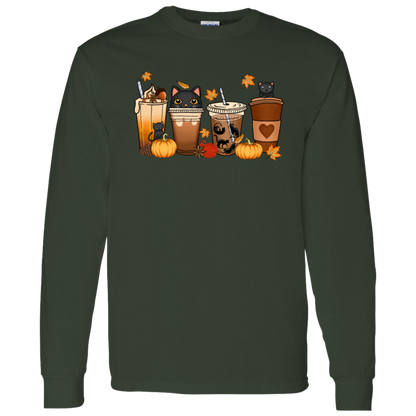 Kitten Fall Halloween Coffee Long Sleeve T-Shirt