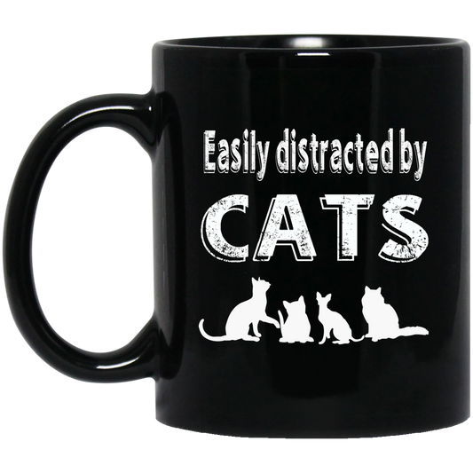 Distracted by Cats - Black Mugs