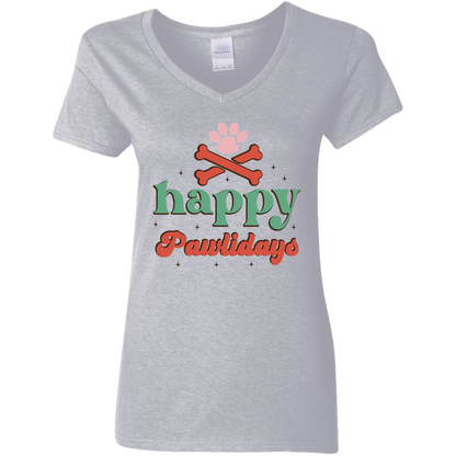 Happy Pawlidays Dog Christmas Ladies' V-Neck T-Shirt