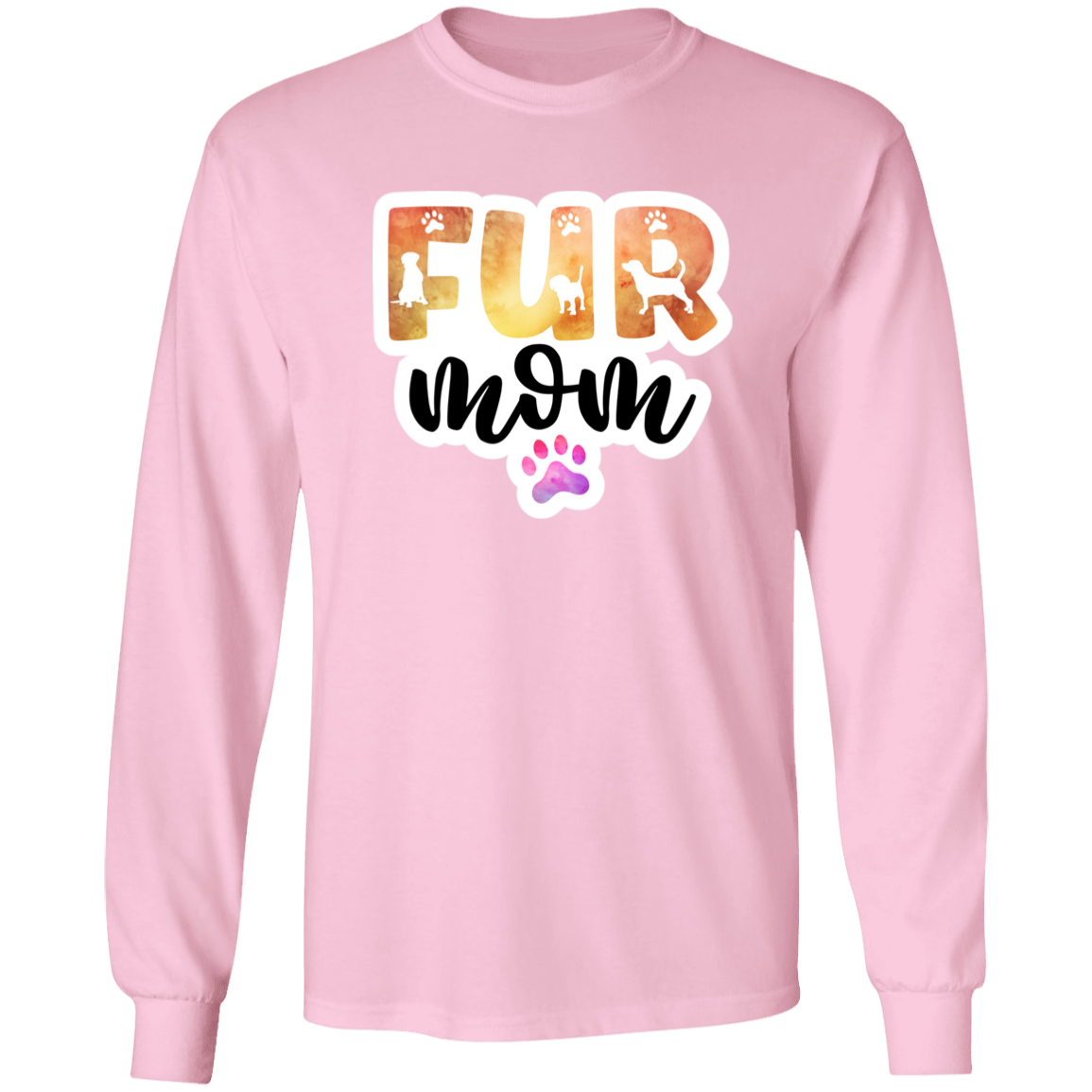 Fur Mom Dog Paw Watercolor Long Sleeve T-Shirt