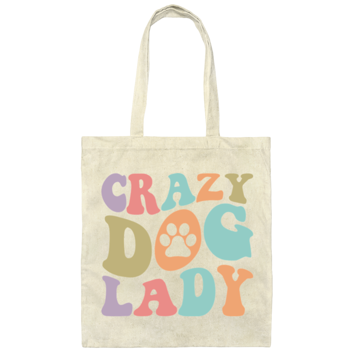 Crazy Dog Lady Paw Print Canvas Tote Bag