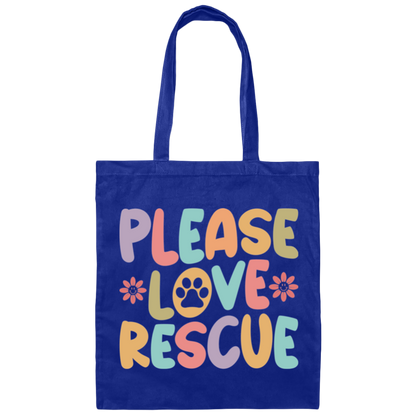 Please Love Rescue Dog Paw Print Canvas Tote Bag