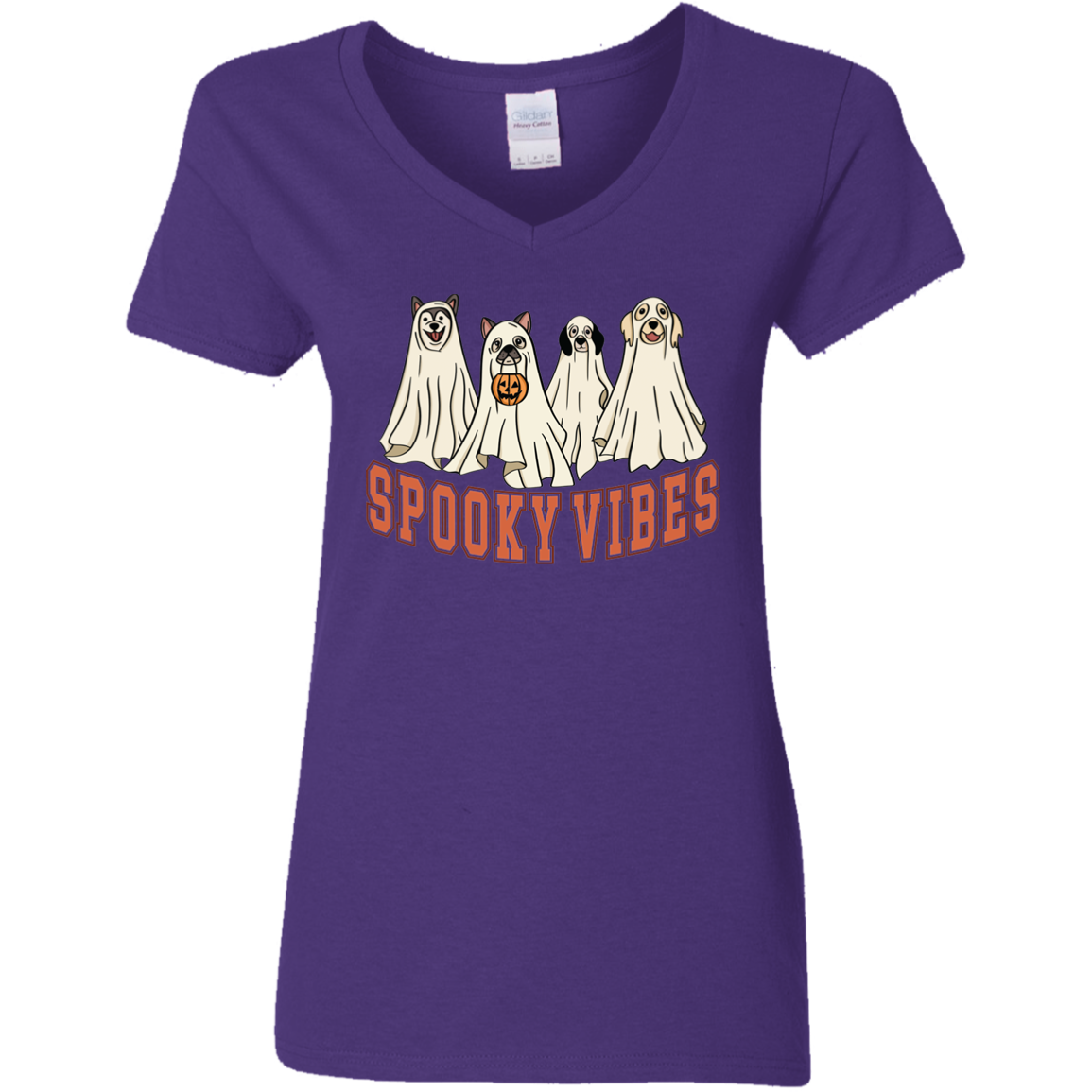 Retro Spooky Vibes Halloween Dogs Ladies' V-Neck T-Shirt