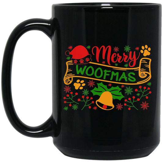 Merry Woofmas Christmas Dog 15 oz. Black Mug
