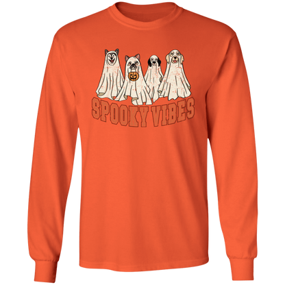 Retro Spooky Vibes Halloween Dogs Long Sleeve T-Shirt 5.3 oz.