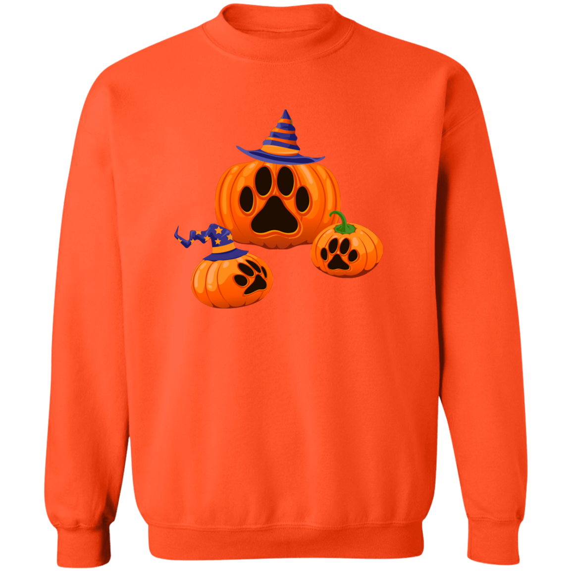 Halloween Paw Print Pumpkin Crewneck Pullover Sweatshirt
