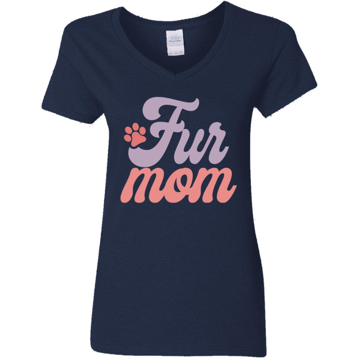 Fur Mom Dog Paw Print Ladies' V-Neck T-Shirt