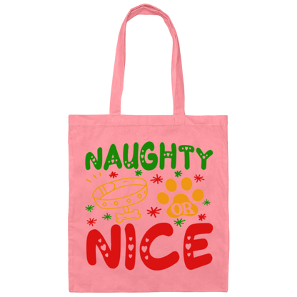 Naughty or Nice Christmas Dog Canvas Tote Bag