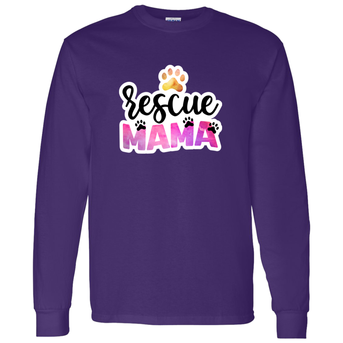 Rescue Mama Dog Paw Watercolor Long Sleeve T-Shirt