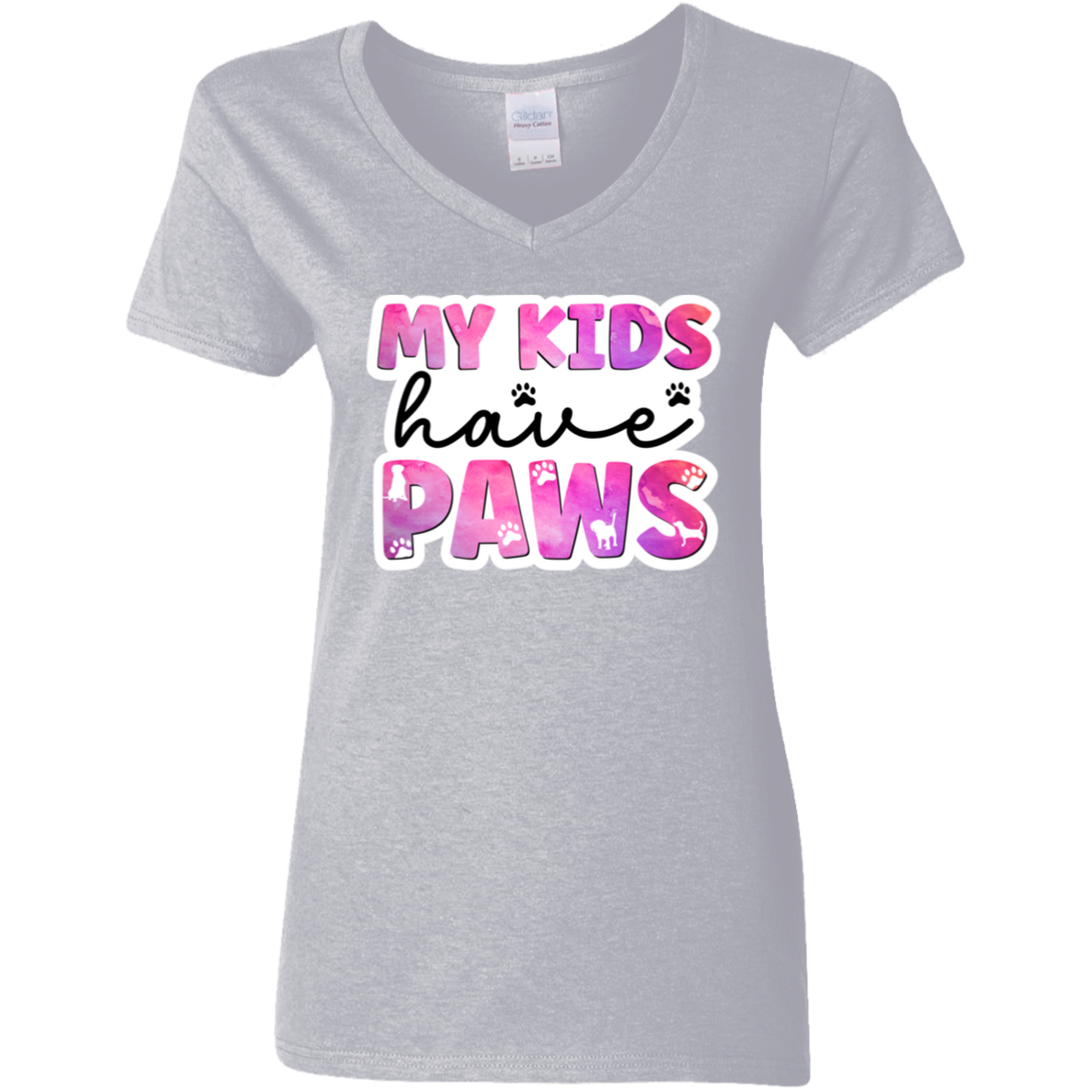 My Kids Have Paws Dog Mom Watercolor Ladies' V-Neck T-Shirt