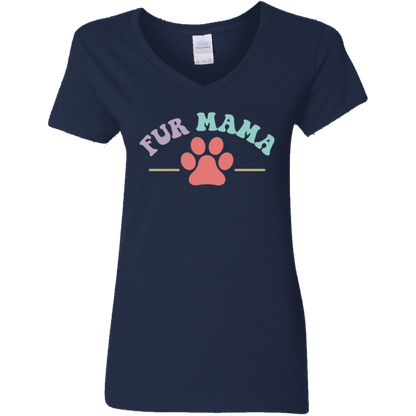 Fur Mama Paw Print Dog Rescue Ladies' V-Neck T-Shirt