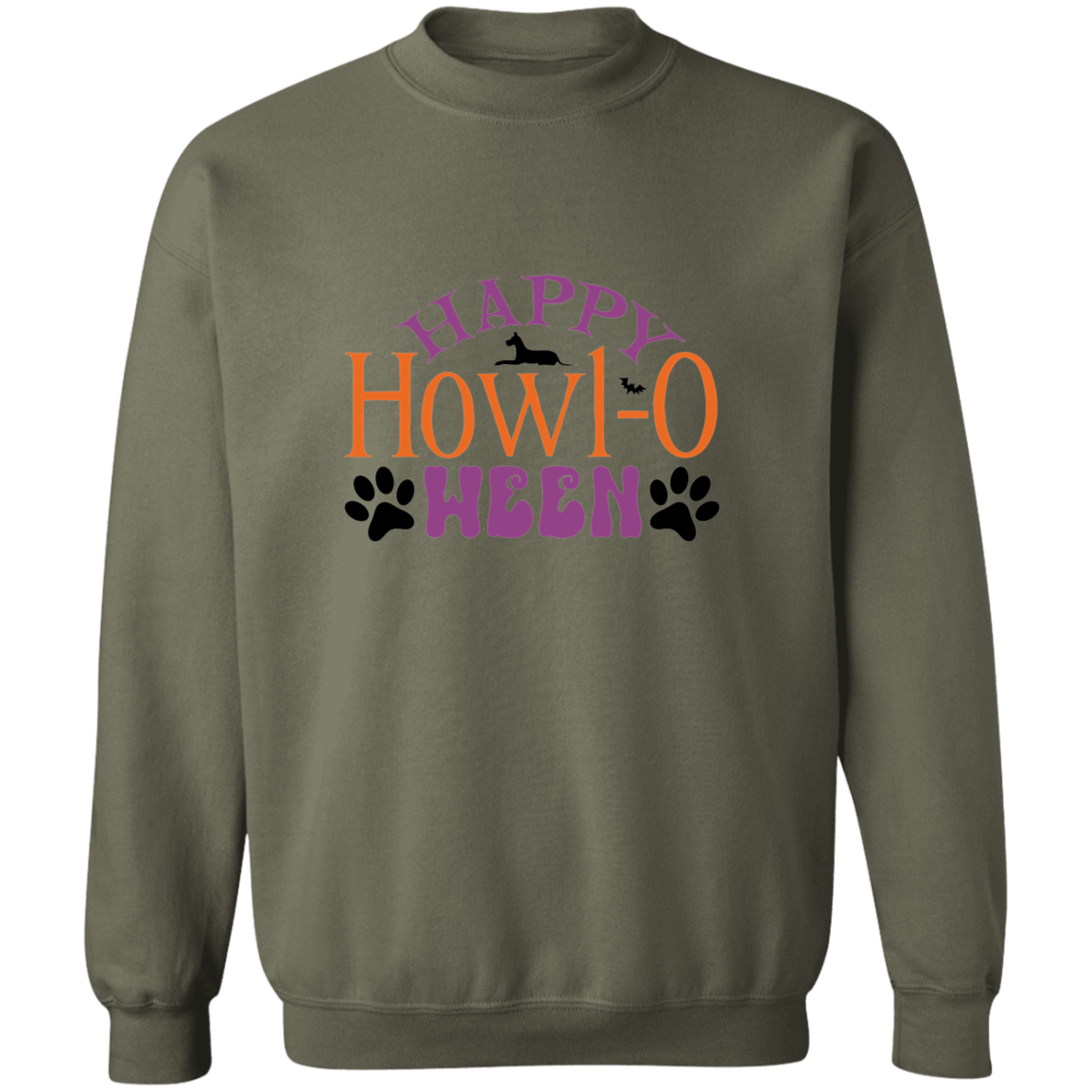 Happy Howl-o-ween Halloween Paw Print & Dog Crewneck Pullover Sweatshirt