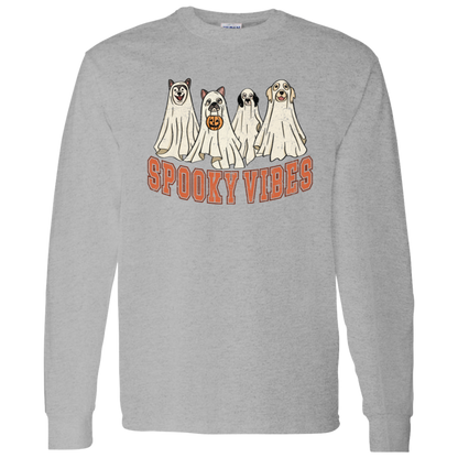Retro Spooky Vibes Halloween Dogs Long Sleeve T-Shirt 5.3 oz.