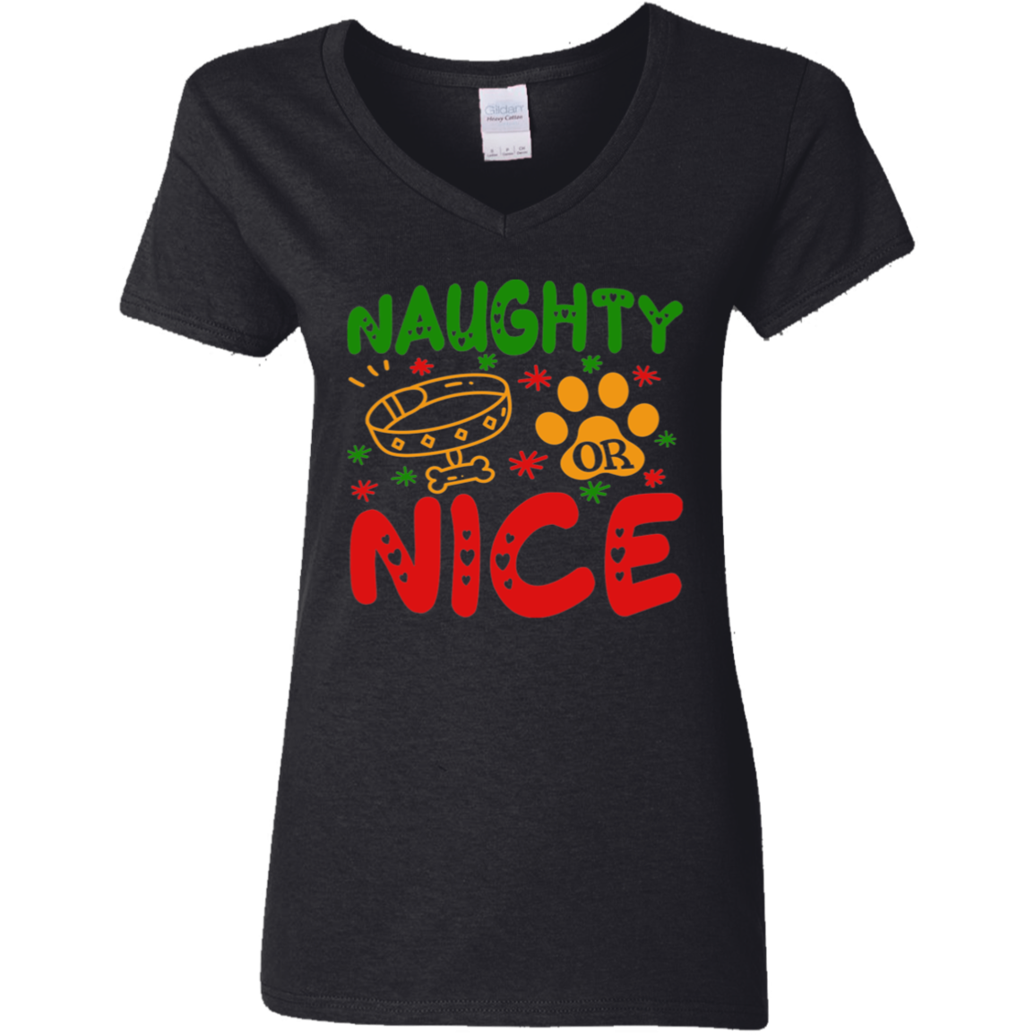 Naughty or Nice Dog Christmas Ladies' V-Neck T-Shirt