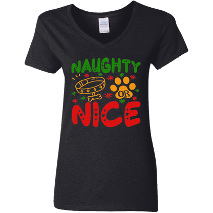 Naughty or Nice Dog Christmas Ladies' V-Neck T-Shirt