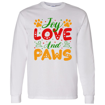 Joy Love and Paws Dog Christmas Long Sleeve T-Shirt
