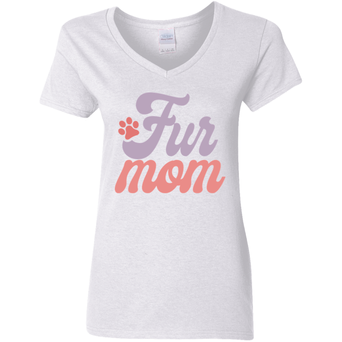 Fur Mom Dog Paw Print Ladies' V-Neck T-Shirt
