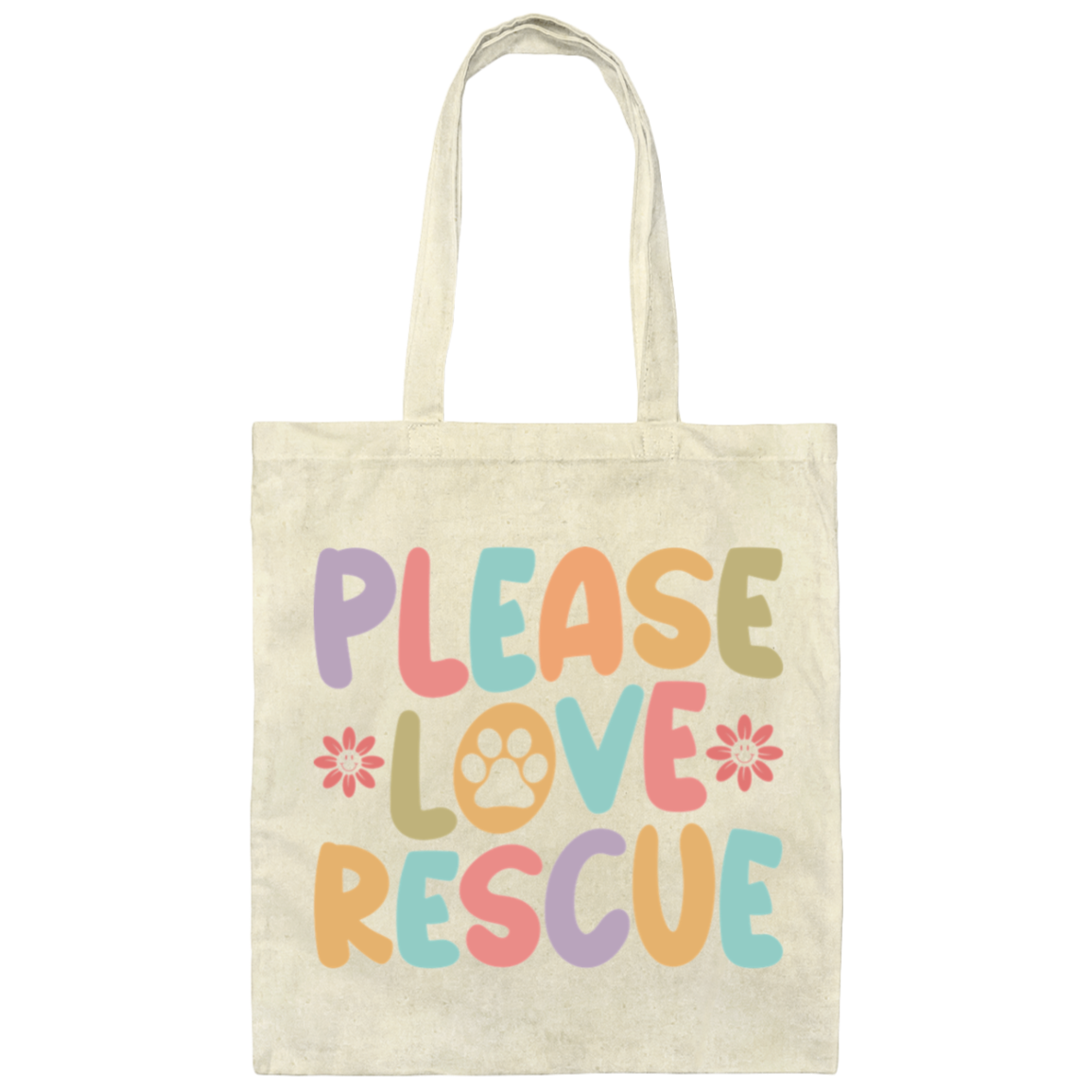 Please Love Rescue Dog Paw Print Canvas Tote Bag