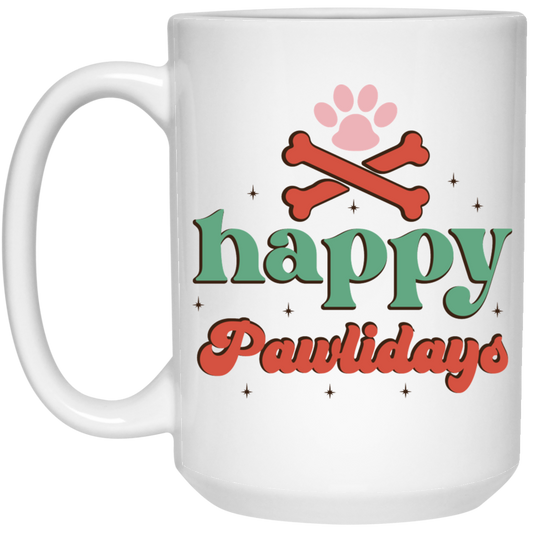 Happy Pawlidays Christmas Dog 15 oz. White Mug