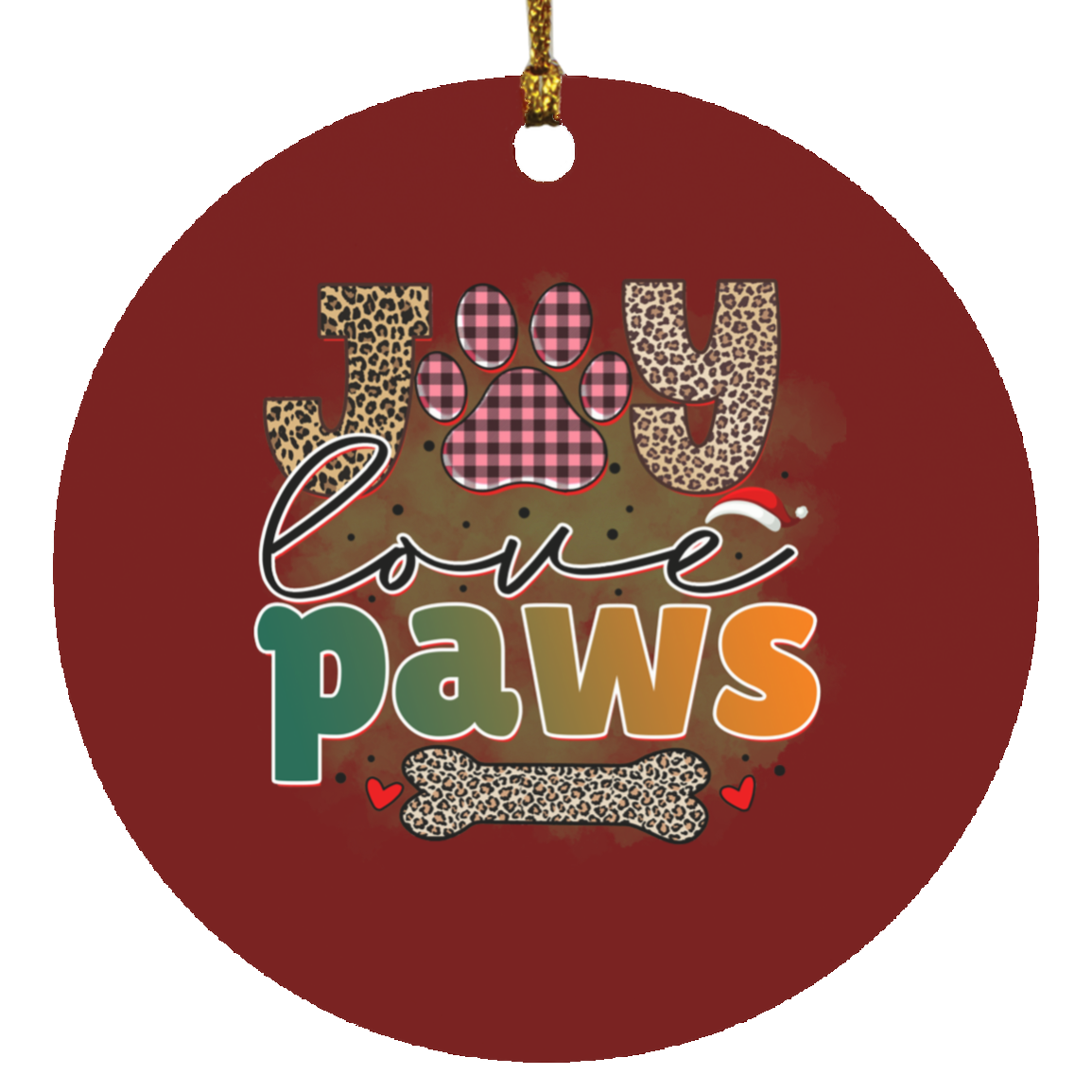 Joy Love Paws Christmas Dog Circle Ornament