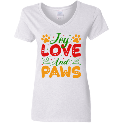 Joy Love and Paws Dog Christmas Ladies' V-Neck T-Shirt