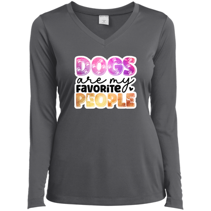 Dogs are my Favorite People Watercolor  Ladies’ Long Sleeve Performance V-Neck Tee
