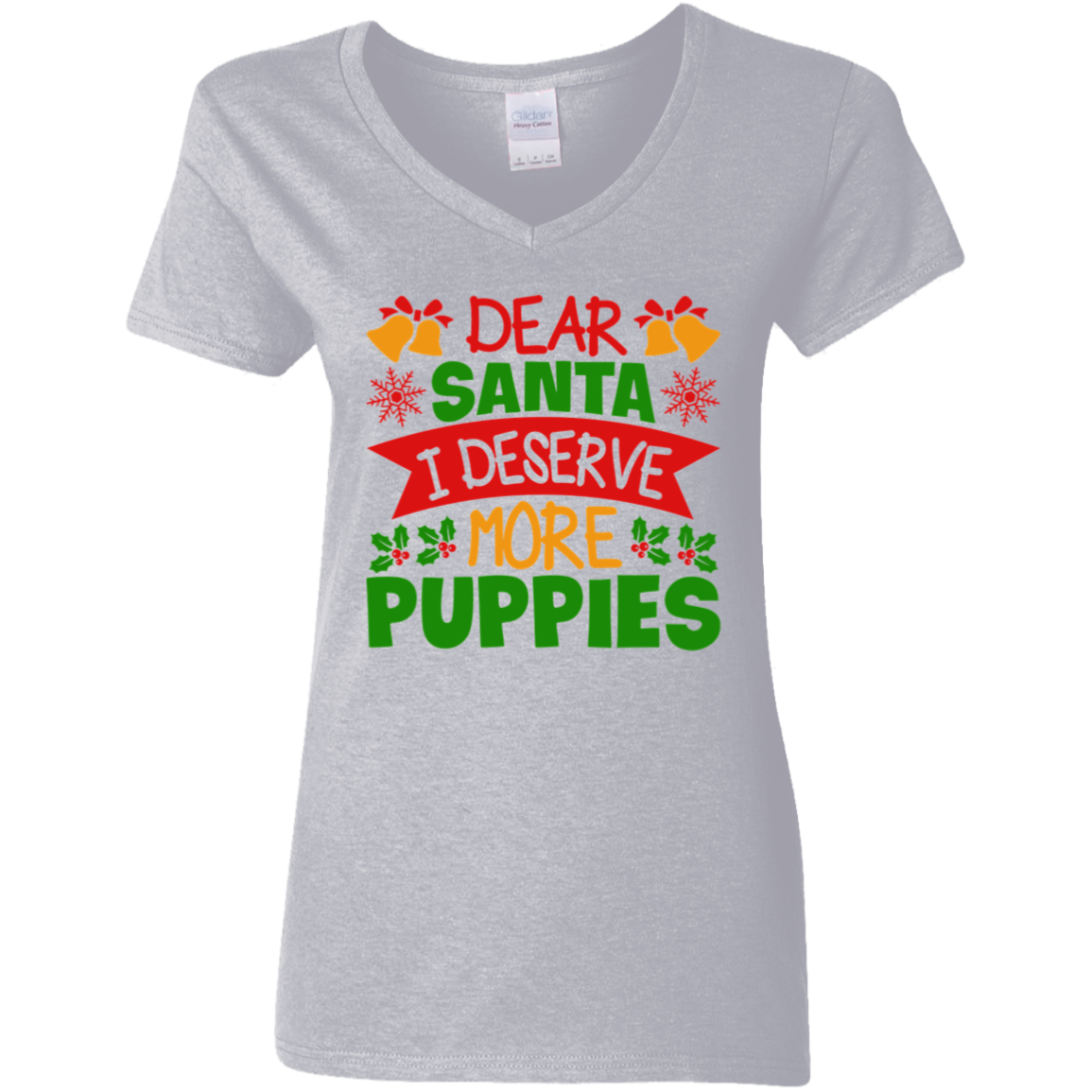 Dear Santa I Deserve More Puppies Christmas Dog Ladies' V-Neck T-Shirt