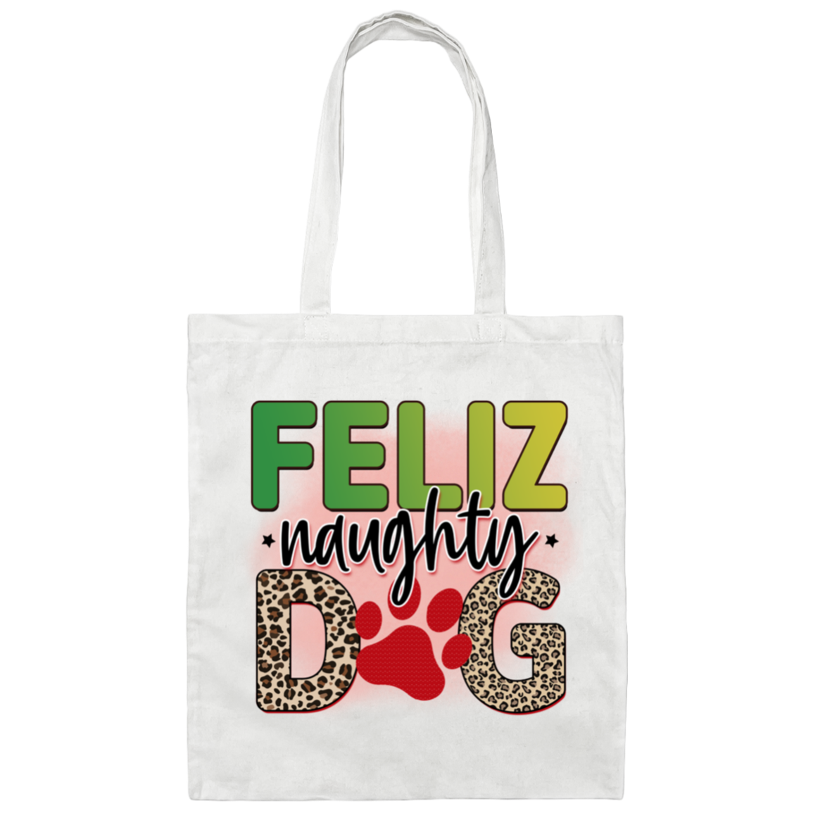 Feliz Naughty Dog Christmas Canvas Tote Bag
