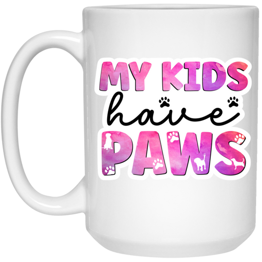 My Kids Have Paws Dog Mom Watercolor 15 oz. White Mug