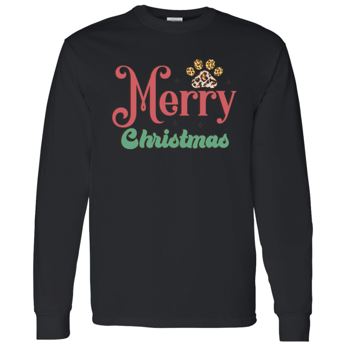 Merry Christmas Paw Print Dog Long Sleeve T-Shirt