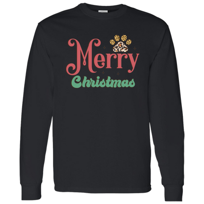 Merry Christmas Paw Print Dog Long Sleeve T-Shirt