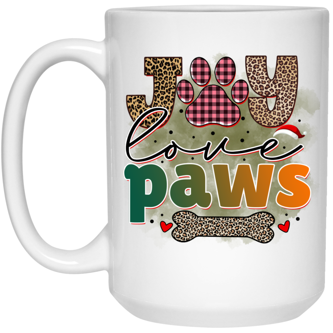 Joy Love Paws Christmas Dog 15 oz. White Mug