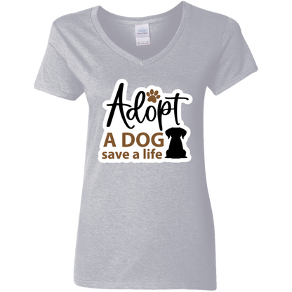 Adopt a Dog Save a Life Rescue Ladies' V-Neck T-Shirt