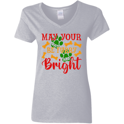 May Your Days Be Furry and Bright Dog Christmas Ladies' V-Neck T-Shirt