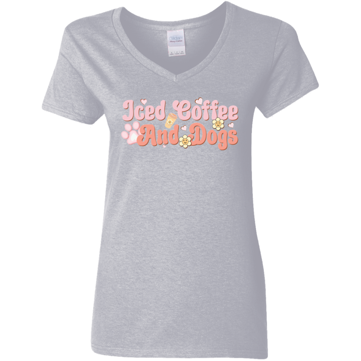 Iced Coffee and Dogs Retro Daisy Ladies' V-Neck T-Shirt